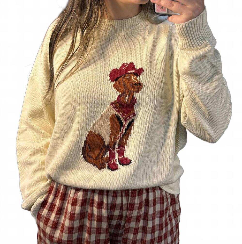NEW SUNDAY EDITION howdy dog graphic sweater in cream